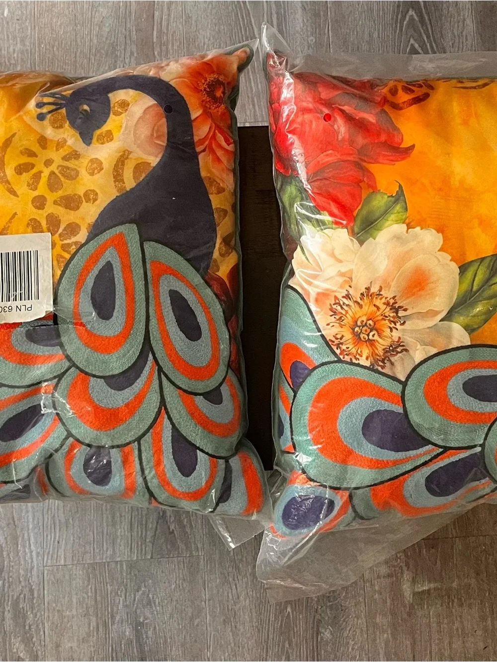 Peacock Floral Accent Pillow - Multicolor Orange / Teal
